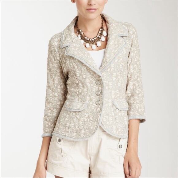 Anthropologie Nick & Mo Lace Blazer XS Gray White - Picture 3 of 6